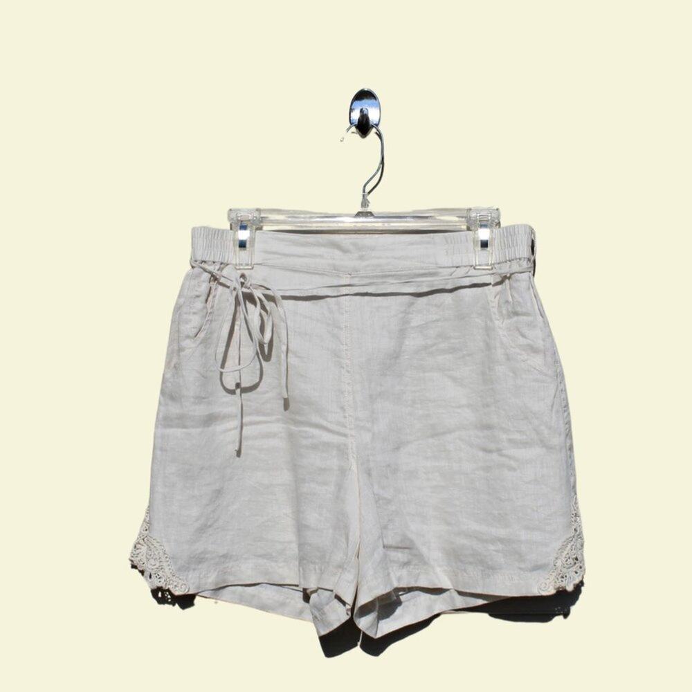 Wrap London Women's Shorts Linen Ivory Embroidered Lace Girlhoodcore Size 8